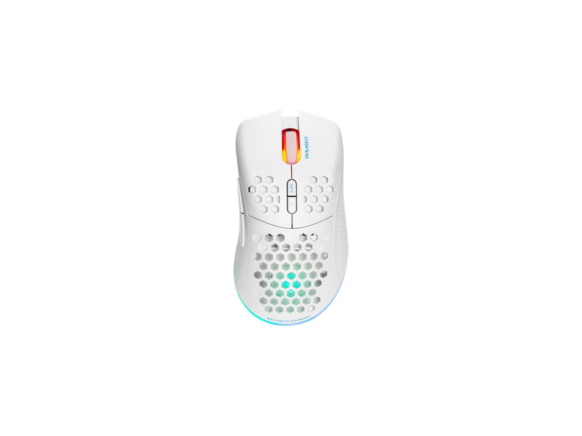 DELTACO Lightweight Gaming Mouse,RGB GAM-120-W Wireless, White, WM80 (7333048050618)