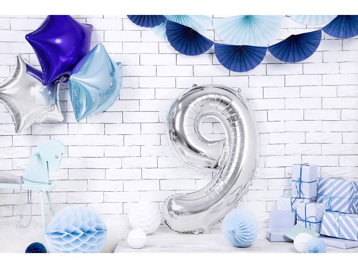 PARTYDECO Palloncino in foil no. 9 86cm FB1M-9-018 argento (5902230736092)