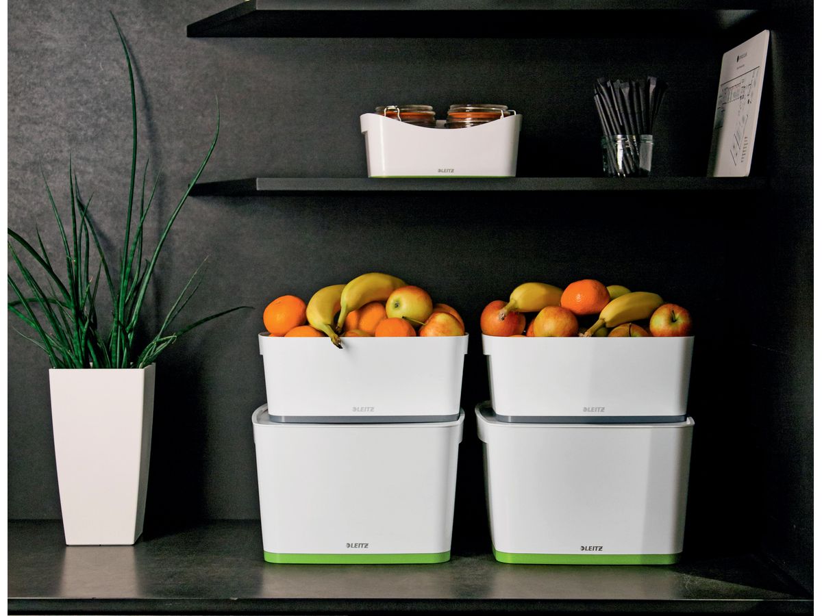 LEITZ MyBox Gross, mit Deckel 18lt 52161054 weiss/grün (4002432123599)