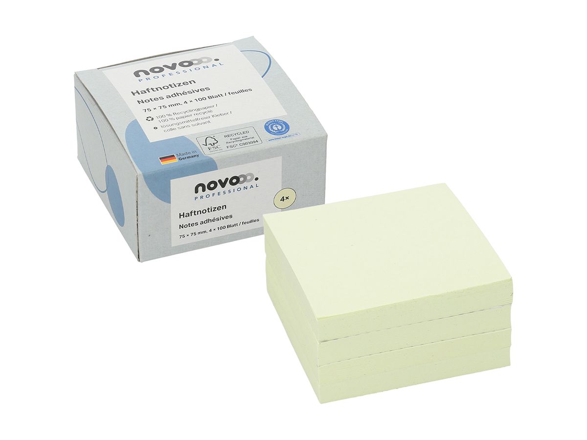 NOVOOO Bloc-notes Recycling 75x75mm 5654-11box-4 jaune 4x100 feuilles (9010729096544)