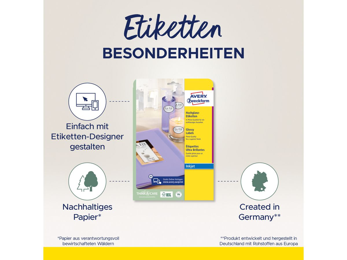 AVERY ZWECKFORM Etiketten A4 L7767-40 weiss, glossy 40 Stück (4004182230251)