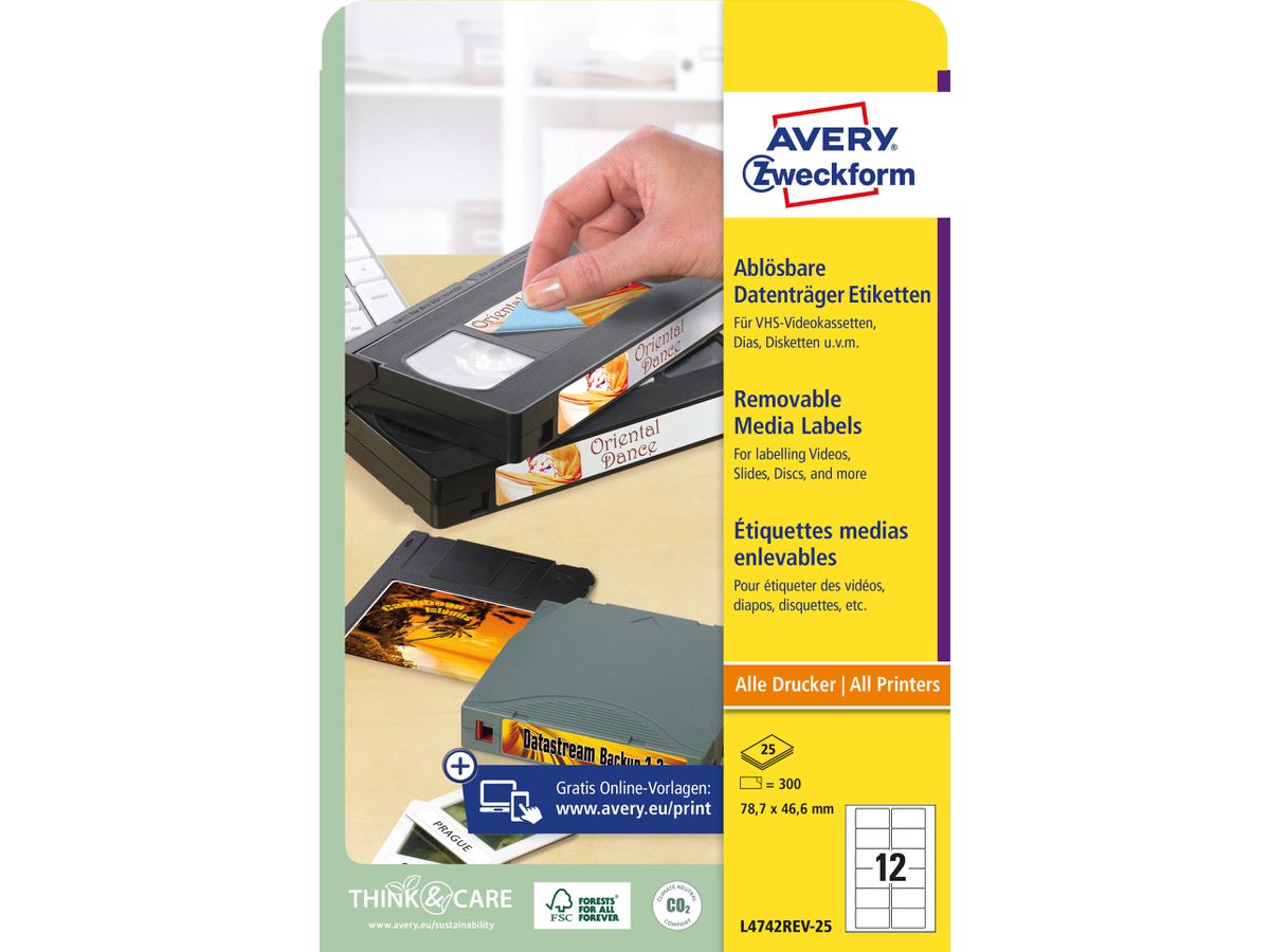 AVERY ZWECKFORM Etichette Video 78,7x46,6mm L4742REV-25 bianco,non-perm. 300pz./25fl. (4004182047422)