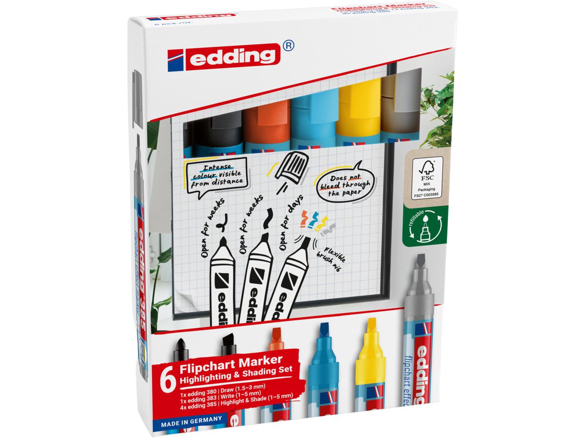 EDDING Flipchart Marker 385 1-5mm 4-385-380-38 Effektmarker 6 Stück (4004764986750)