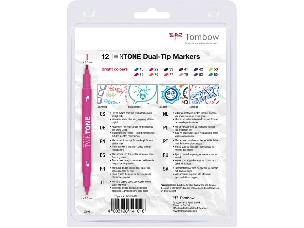 TOMBOW Penna Fibra TwinTone Marker WS-PK-12P-1 chiaro 12 pezzi (4003198141018)