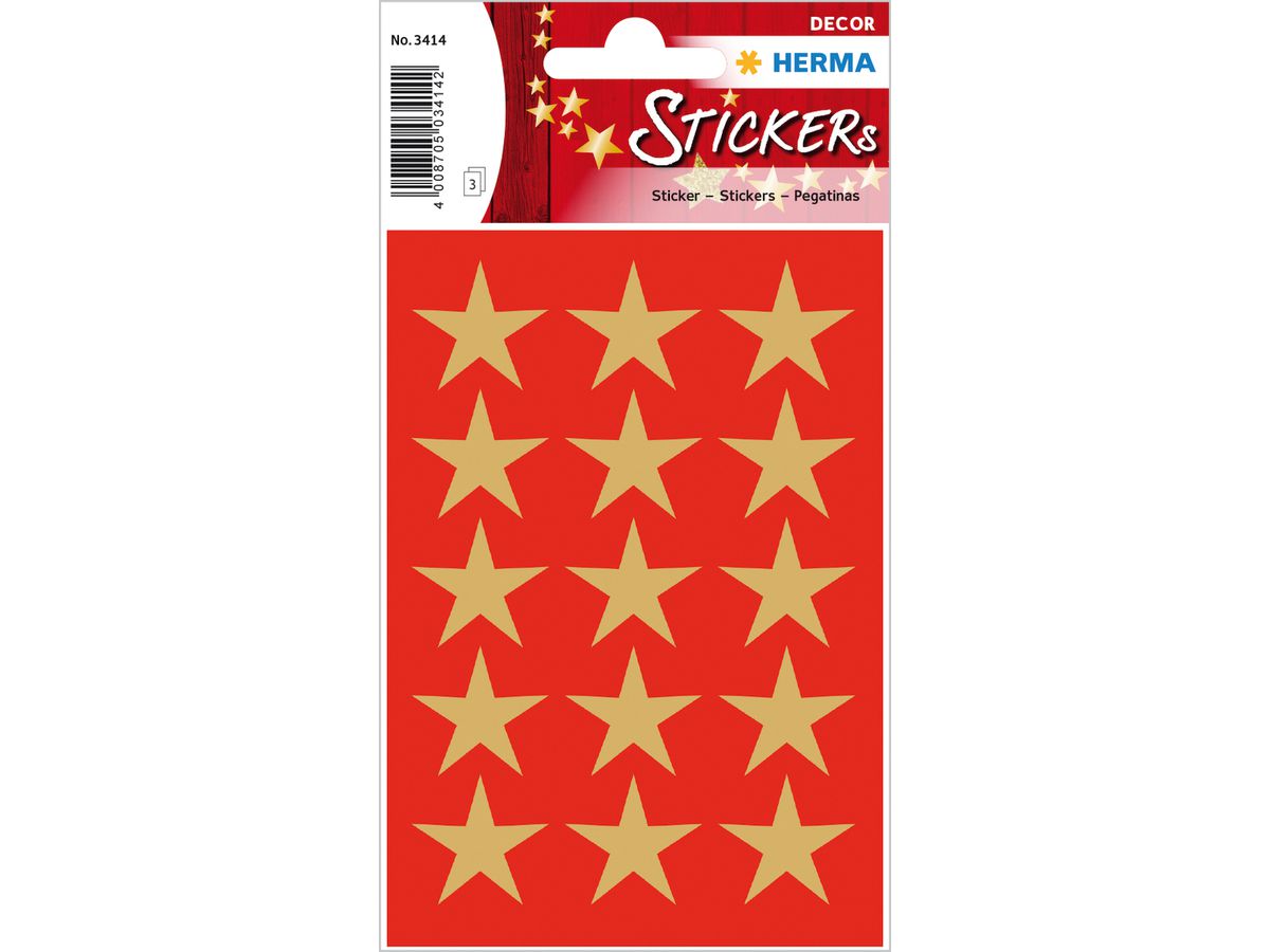 HERMA Sticker Sterne 3414 gold 45 Stück/3 Blatt (4008705034142)