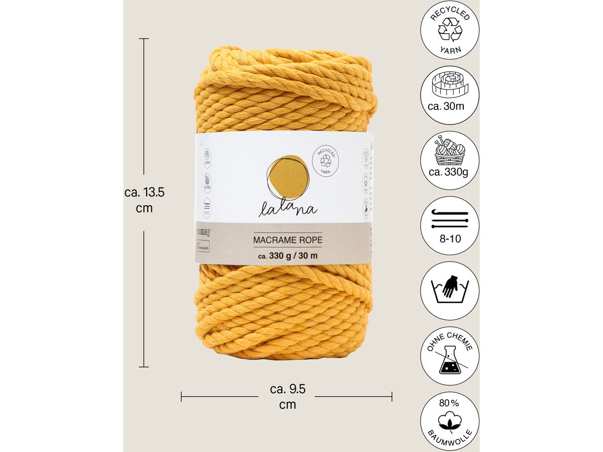 I AM CREATIVE Macrame Rope 6205.1 mustard, 5mm, 330g (7640415811070)