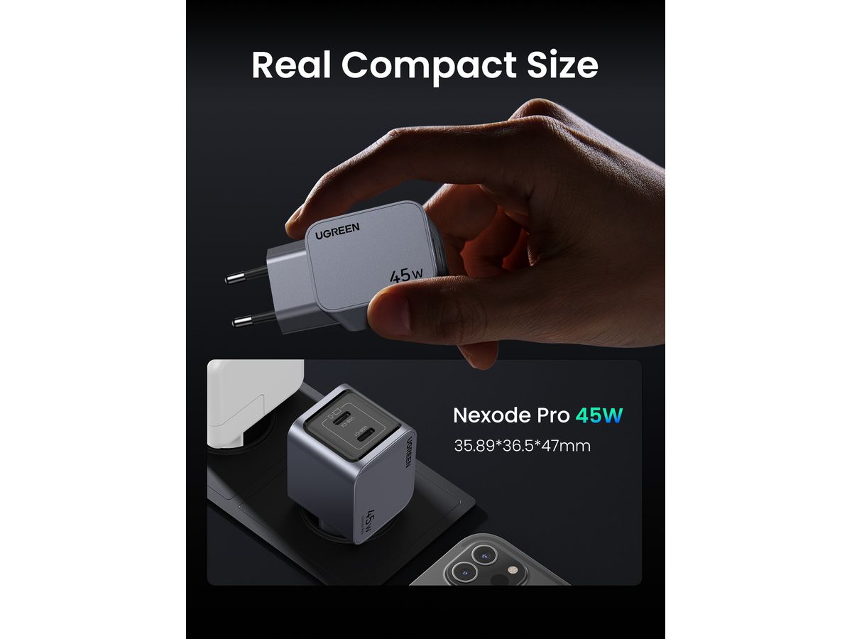UGREEN USB Wallcharger Nexode Pro 35008 45W, Dual USB-C, GaN (6941876230082)