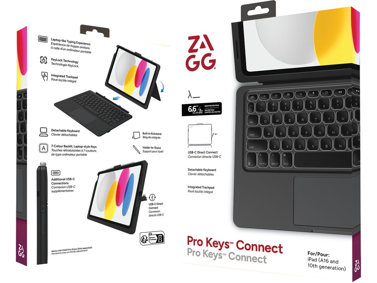ZAGG Keyboard Pro Keys iPad 10.9 103418361 10th Gen,A16, Black,CH (0840390353122)