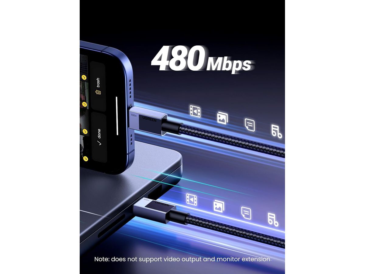 UGREEN Cable USB-C to USB-C, 100W 45065 PD,3m,Fast Charging,Grey (6941876240654)