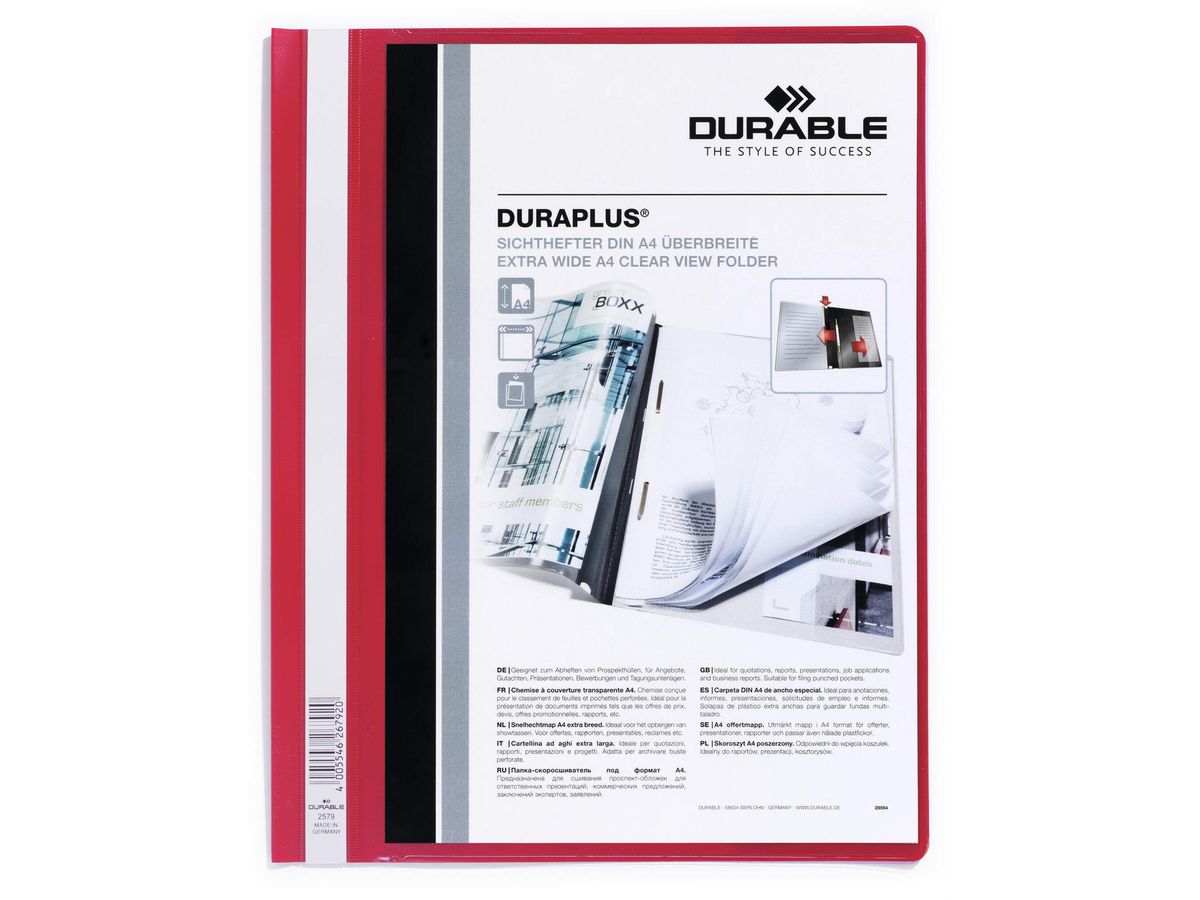 DURABLE Dossier di present. DURAPLUS 257903 per 100 fogli A4 rosso (4005546267920)