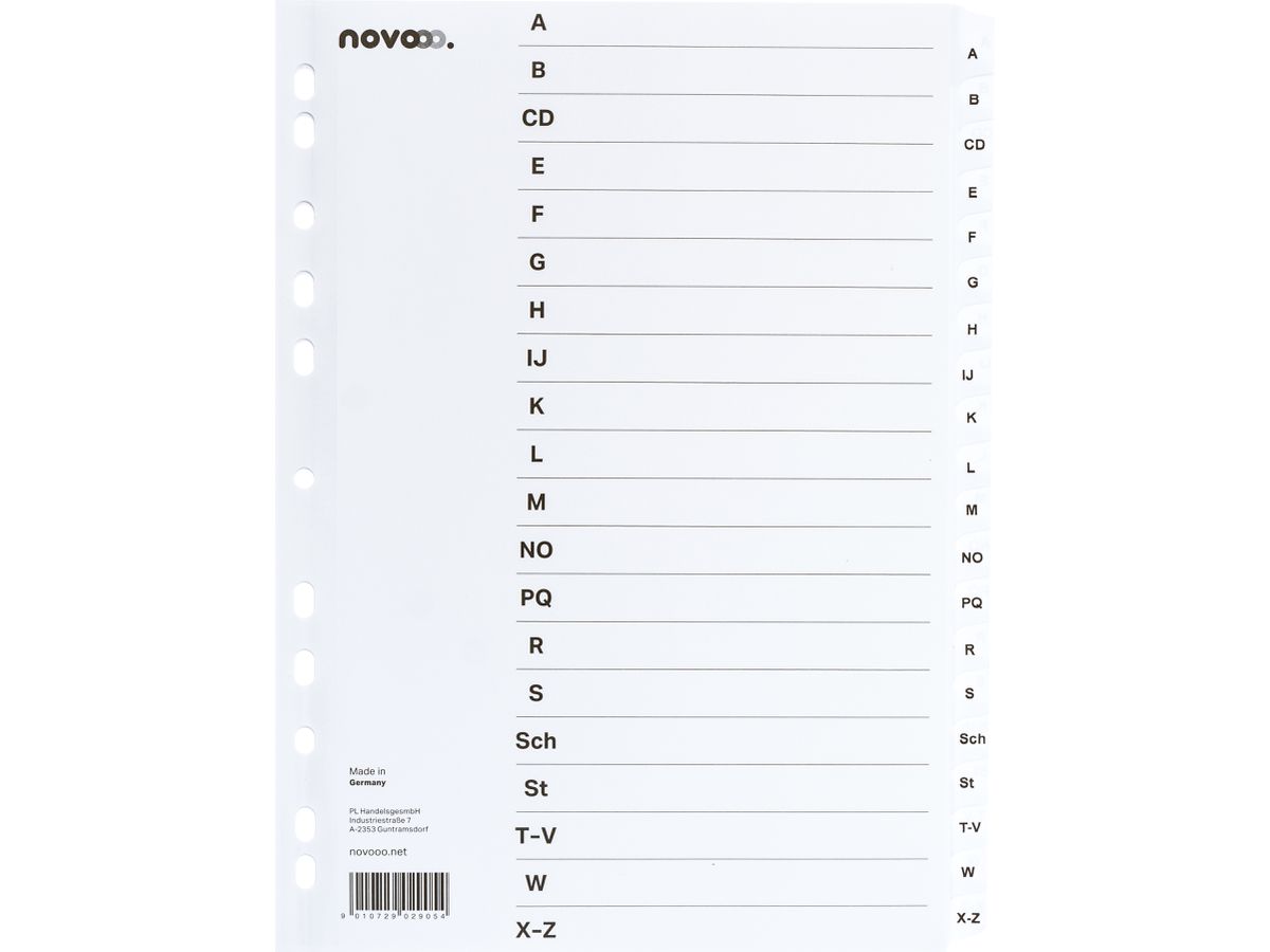 NOVOOO Kartonregister A4 40625 weiss A-Z 20-teilig (9010729029054)