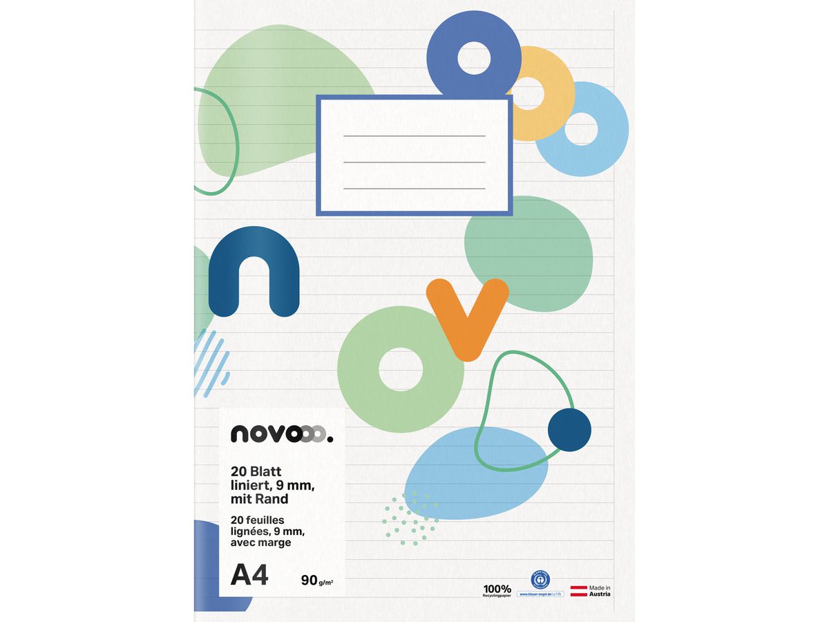 NOVOOO Schulheft A4 729759 9mm liniert mit Rand 90g (9010729085371)