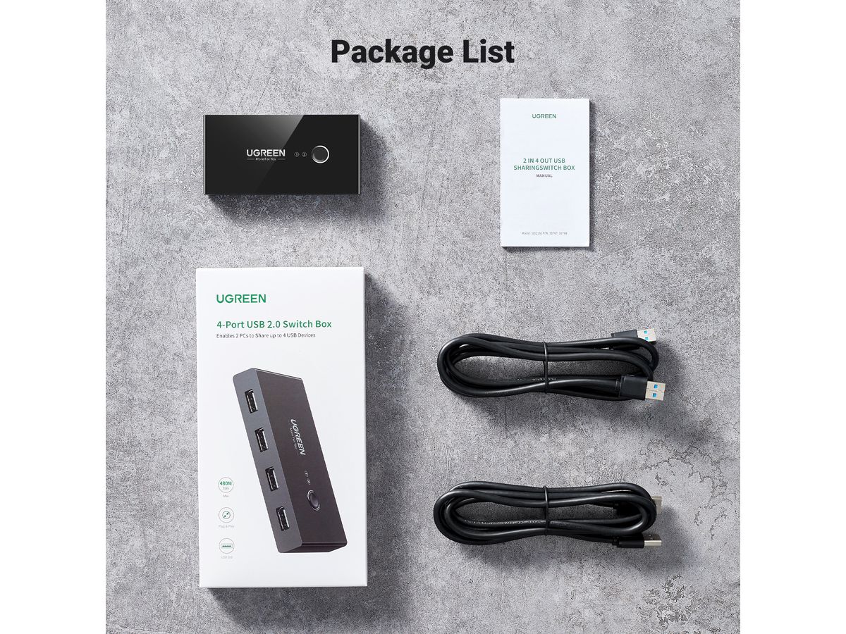 UGREEN Sharing Switch Box 30767 2in4 Out USB 2.0,(BB) (6957303837670)