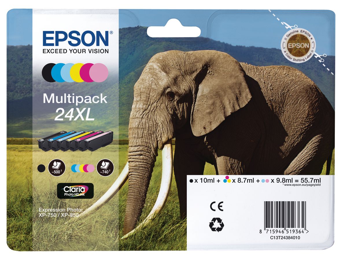 EPSON Multipack Inchio. 24XL 6-color T243840 XP 750/850 6x500 pagine (8715946615158)
