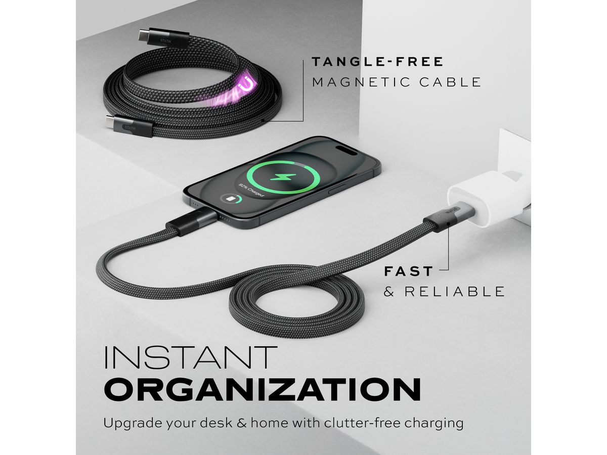 STATIK MagStack Slim Pro Cable PUP-0495-6FT-CC-BLK USB-C to C, 2M, 100W Black (0810024057771)