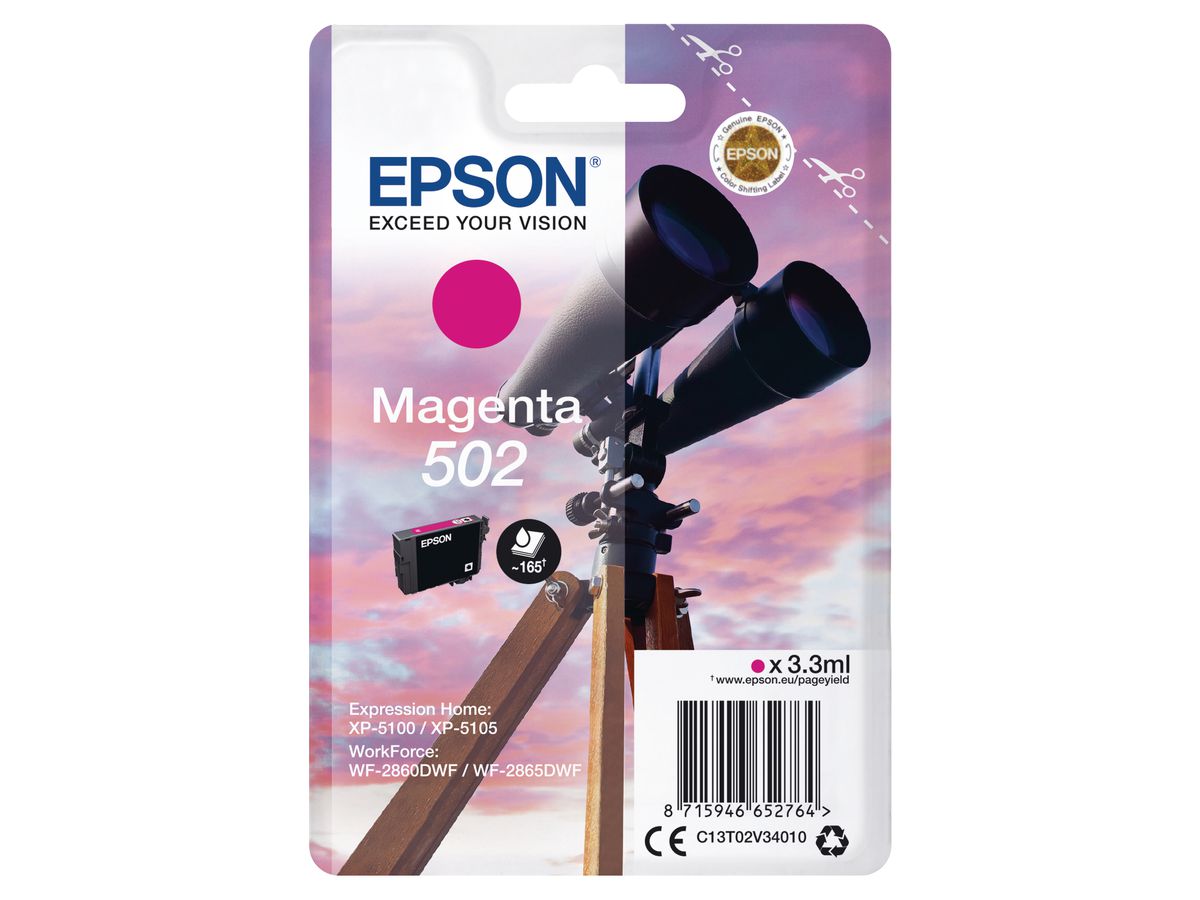 EPSON Cart. d'encre 502 magenta T02V340 WF-2860/XP-5100 160 pages (8715946652764)