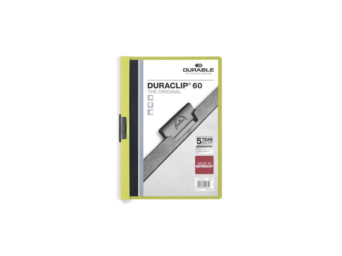DURABLE Cartella con clip DURACLIP 60 220905 per 60 fogli A4 verde (4005546210612)