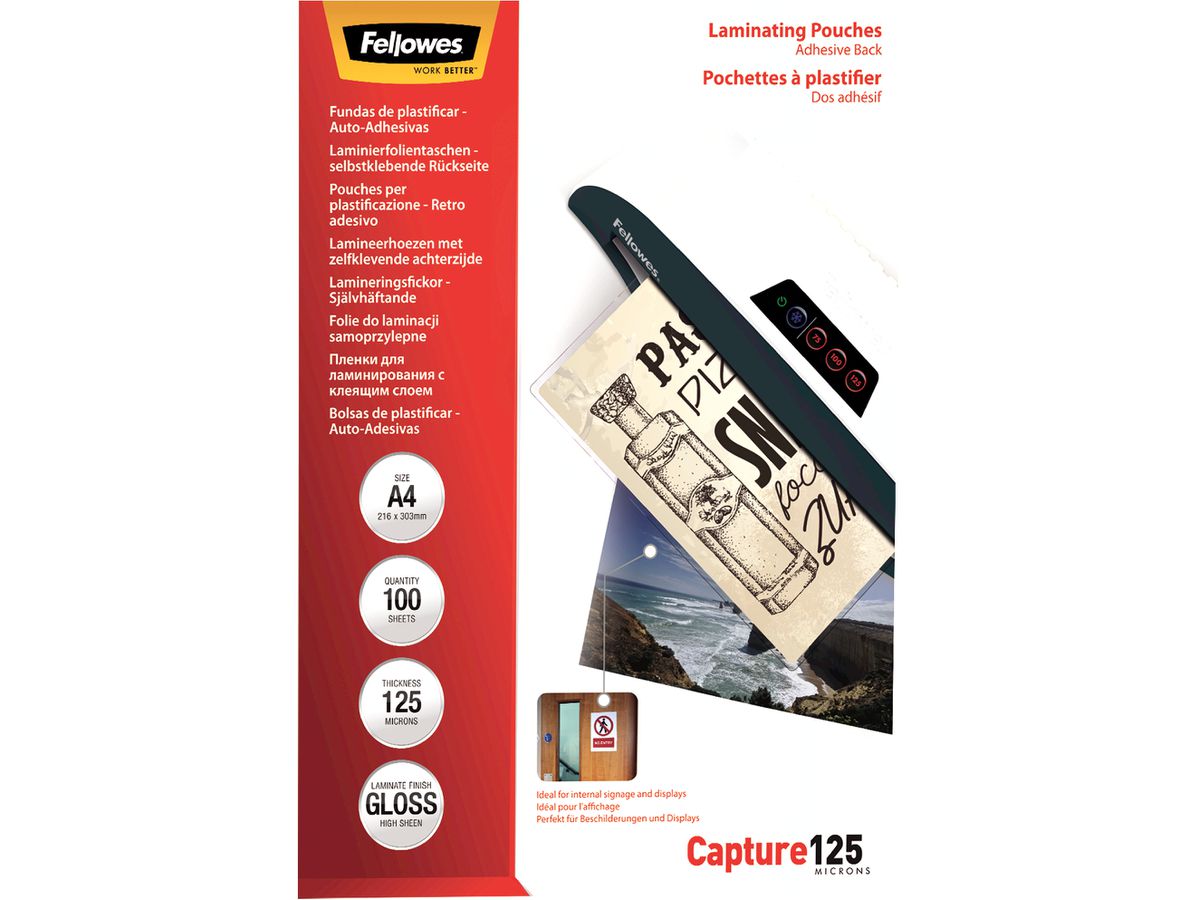FELLOWES Laminierfolien Capture125g A4 5328901 kleb. 100 Stück (0043859641529)