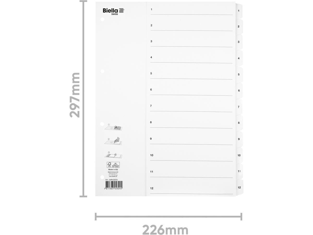 BIELLA Répertoire carton Smartind. A4 46941201U blanc 1-12 (7611365453245)