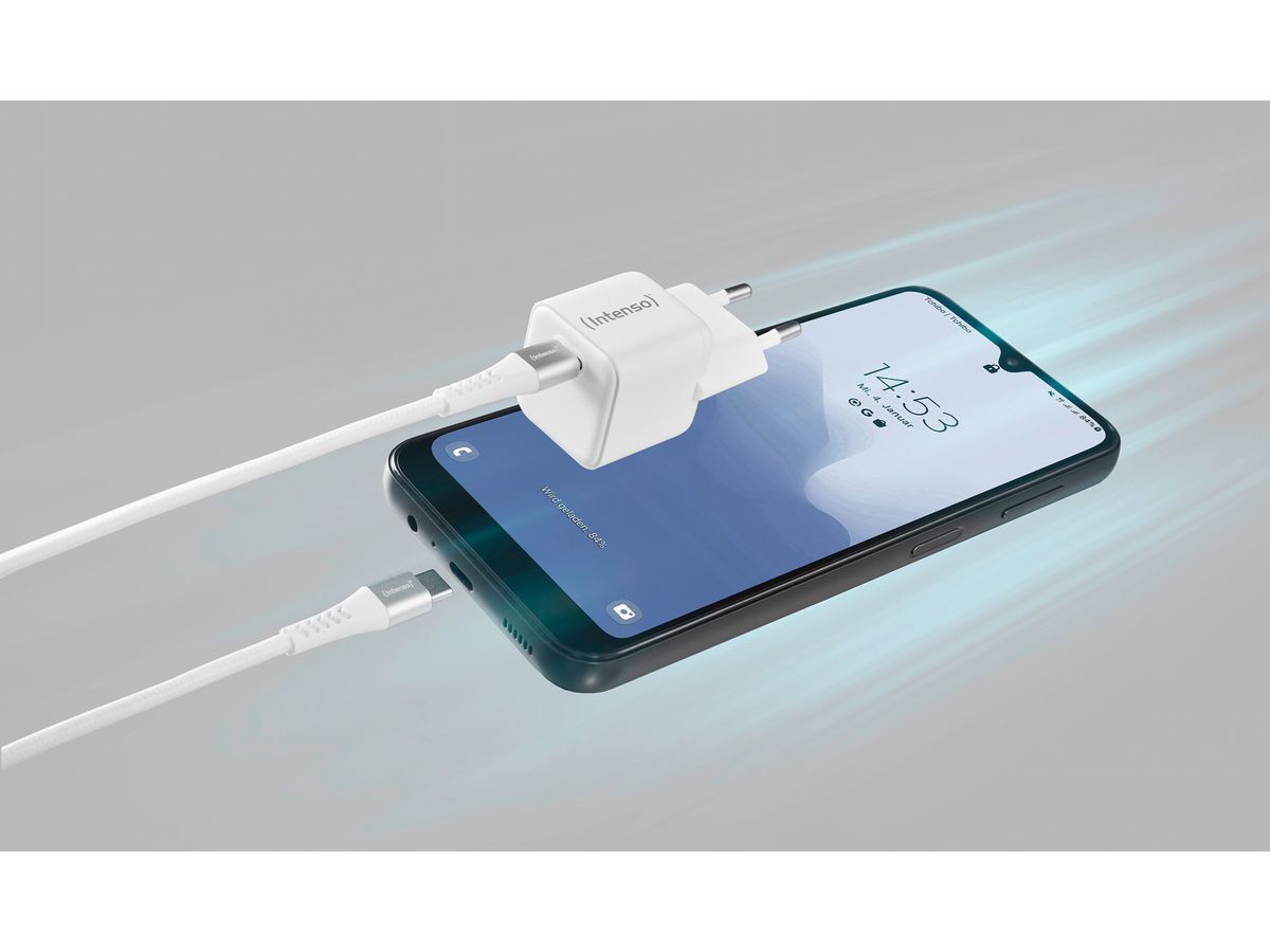 INTENSO Power Charger 30W GaN 1x USB-C 7803042 + Cable USB-C to USB C white (4034303034086)