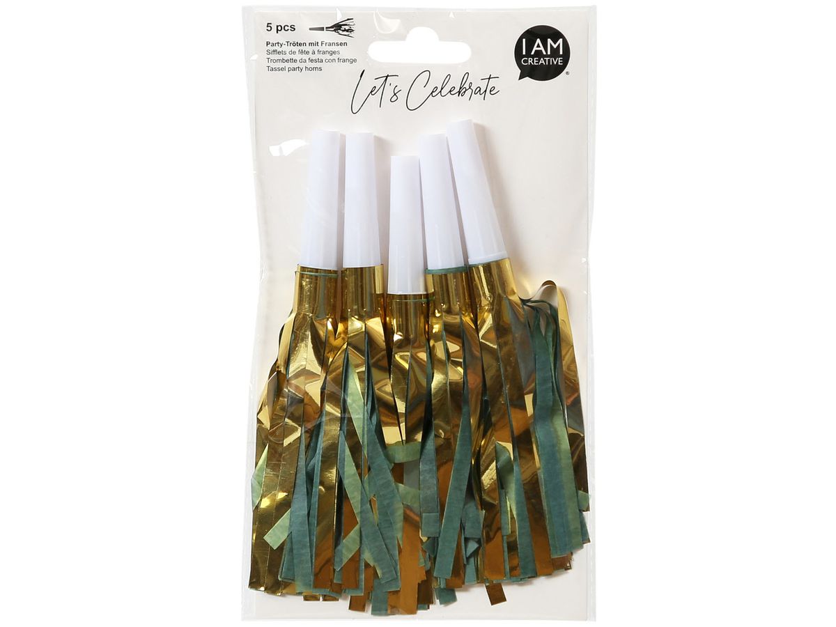 I AM CREATIVE Party Tröten,klein,mint,gold 6010.977 5 Stück (7611983208517)