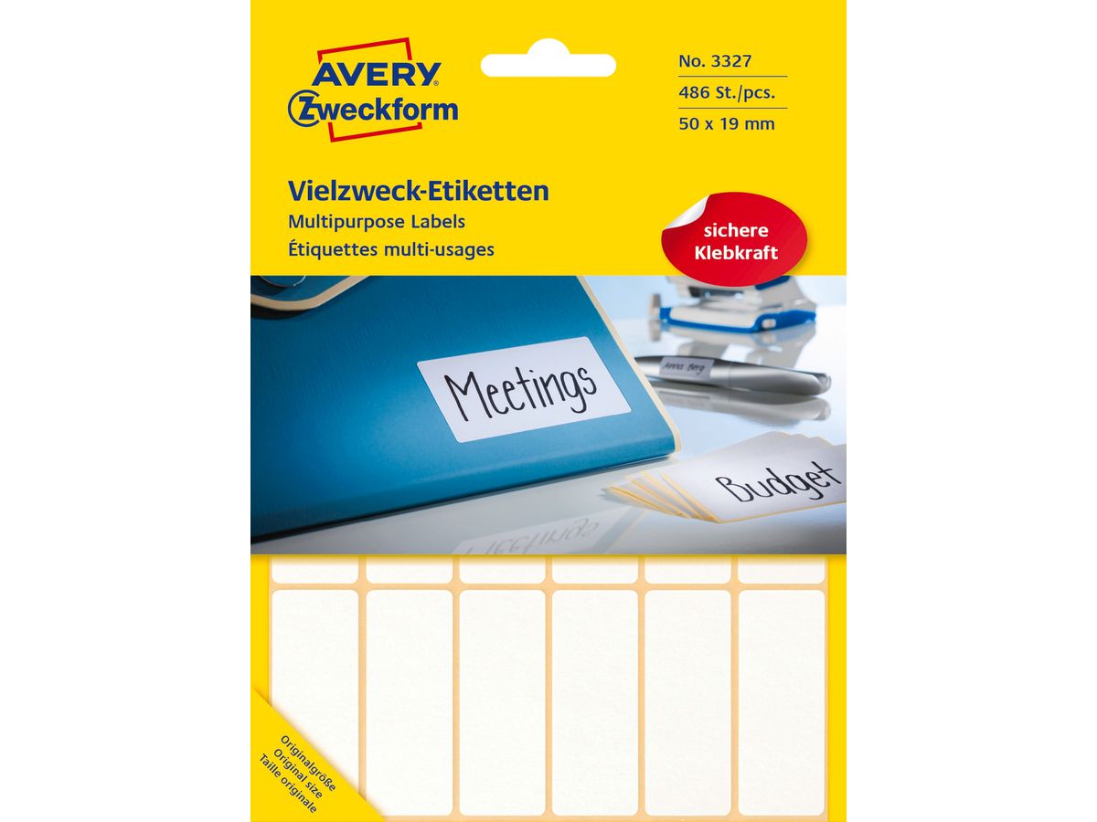 AVERY ZWECKFORM Etichette universali 50x19mm 3327 bianco 486 pz./27 fogli (4004182033272)