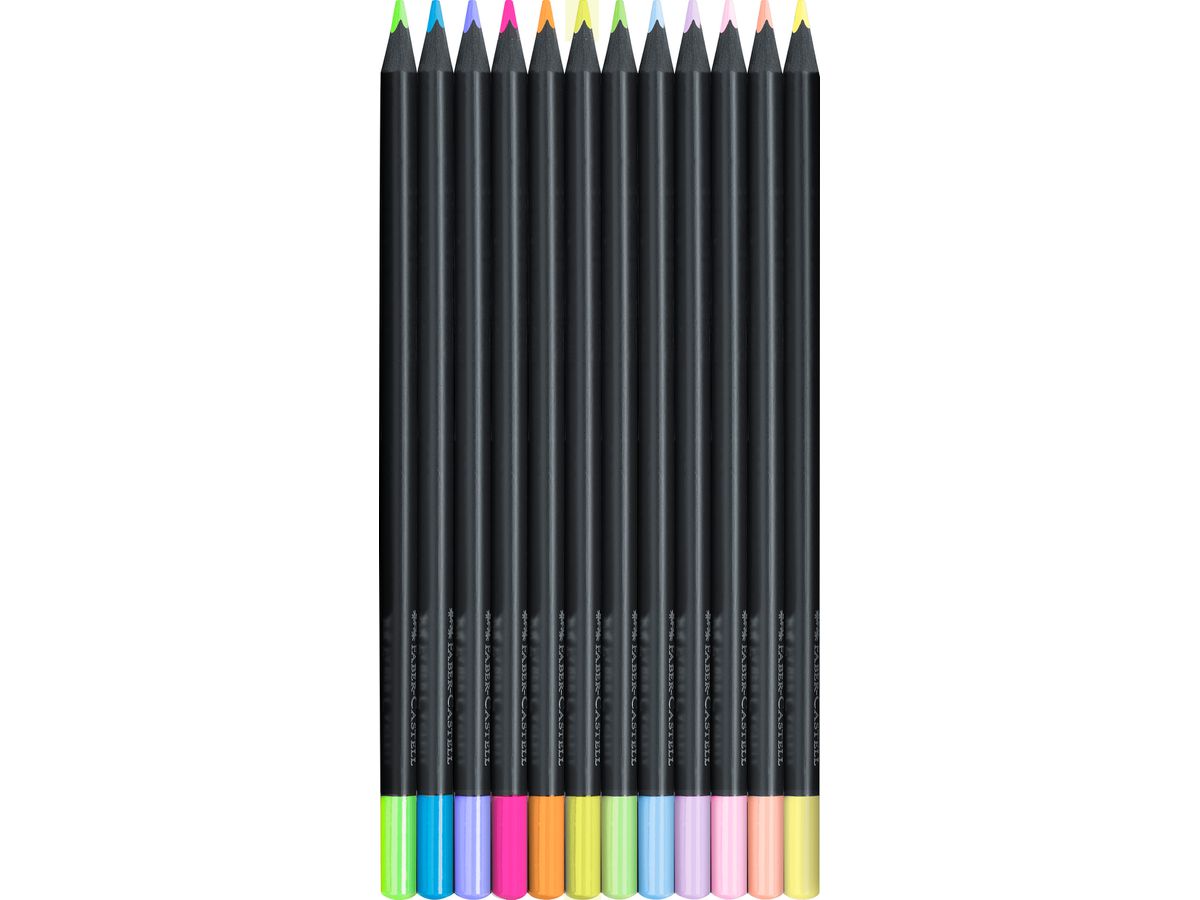 FABER-CASTELL Farbstifte Black Edition 116410 Neon + Pastell 12 Stk. (4005401164104)