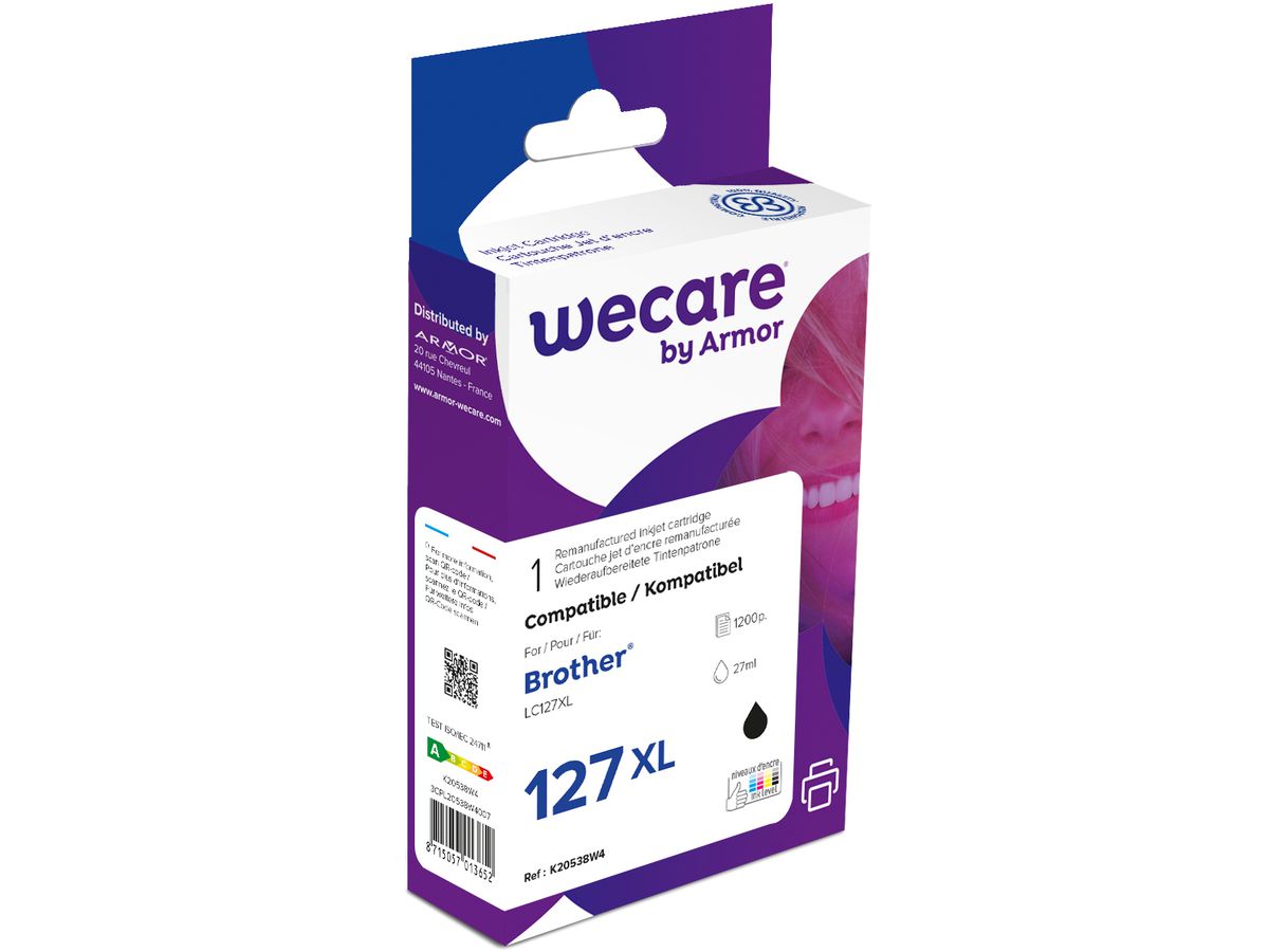 WECARE Tinte XL rebuilt schwarz LC-127XLBKWE zu Brother DCP-J4110DW 27ml (8715057013652)