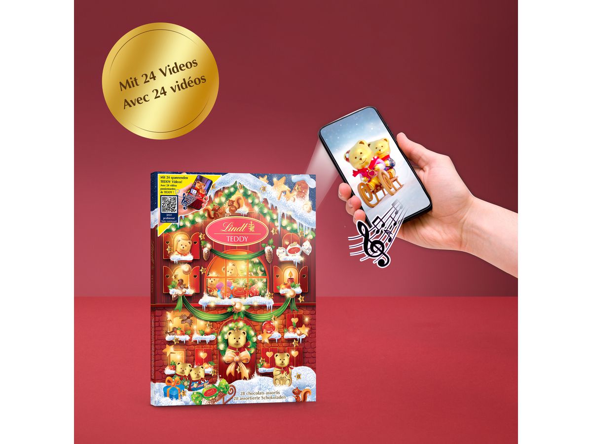 LINDT Calendario dell'Avvento 676615 Orsacchiotto con video 170g (4000539766145)