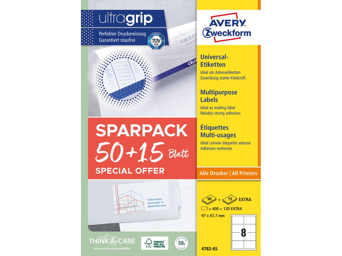 AVERY ZWECKFORM Etichette universale 97x677mm 4782-65 bianco 50+15 fogli (4004182347829)