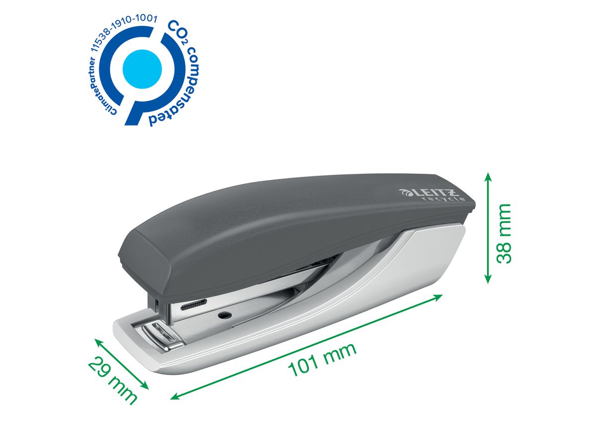LEITZ Agrafeuse Mini NeXXT Recycle 5617-00-55 vert, CO2 neutre 10 feuilles (4002432135417)