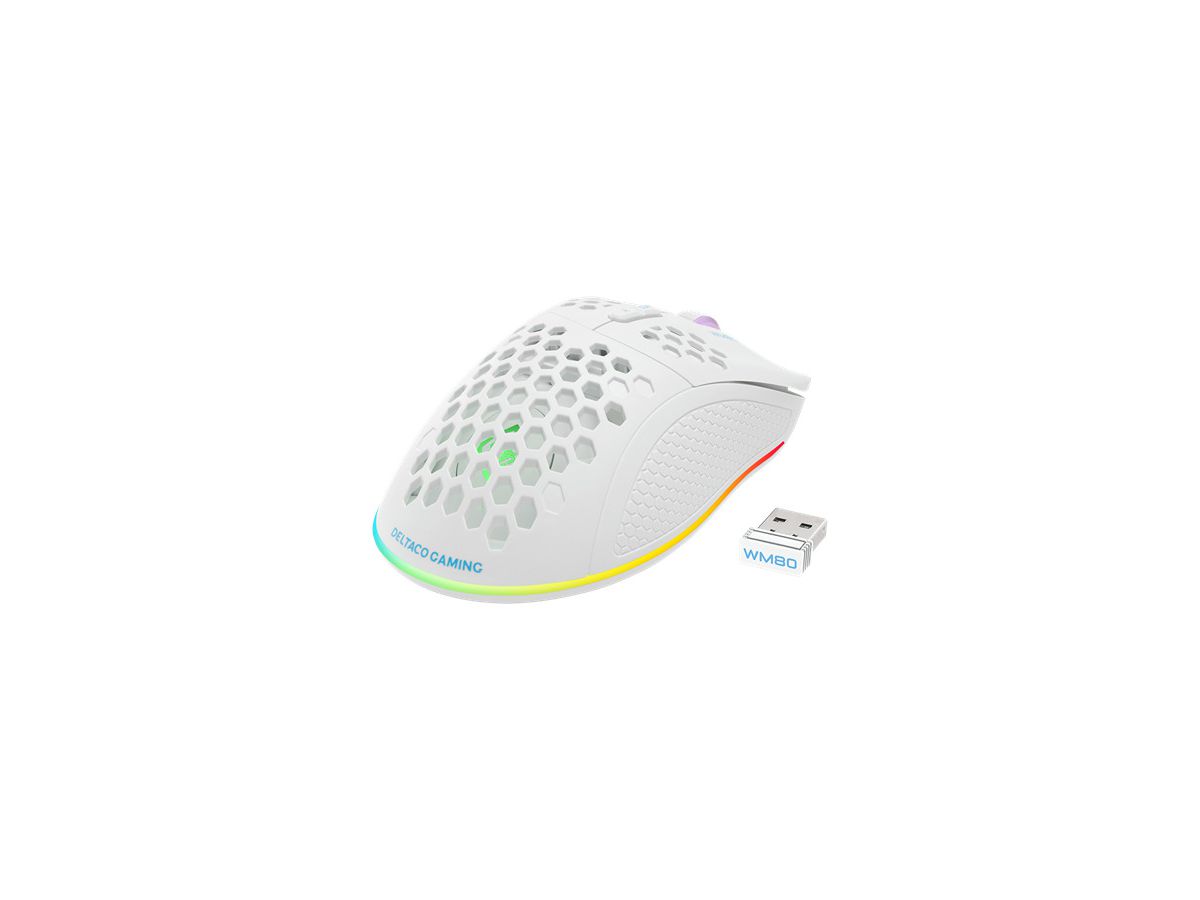 DELTACO Lightweight Gaming Mouse,RGB GAM-120-W Wireless, White, WM80 (7333048050618)