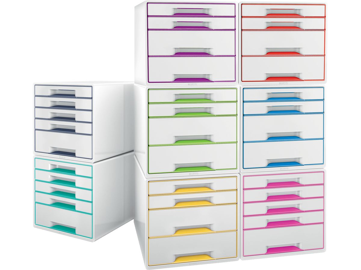 LEITZ Schubladenbox WOW Cube A4 5213-20-26 weiss/rot, 4 Schubladen (4002432135172)
