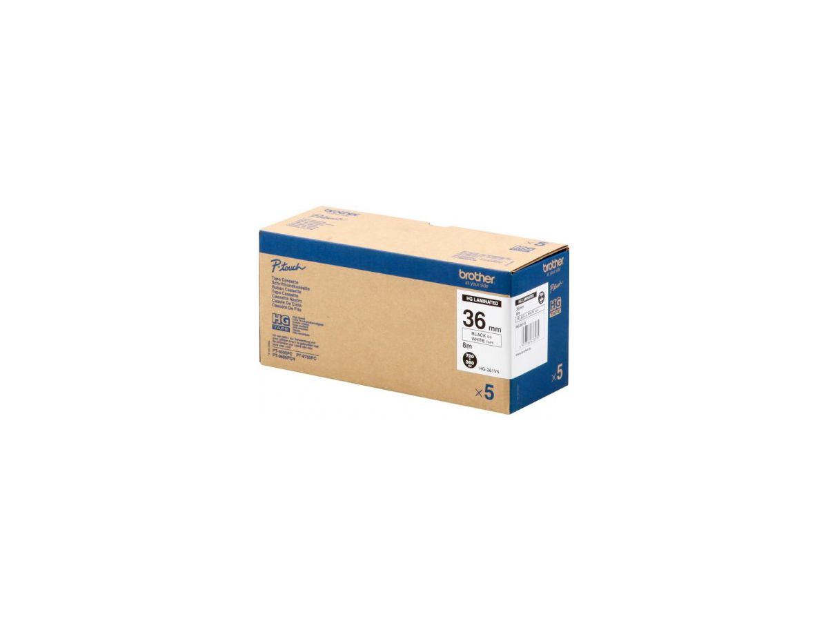 PTOUCH Nastro, High-Grade nero/bianco HG-261 36mm/8m 5 pezzi (4977766684651)