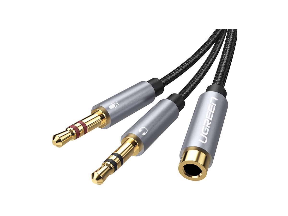 UGREEN Audio Cable 3.5mm Fem./2 Male 20899 aluminum Case, Black (6957303828999)