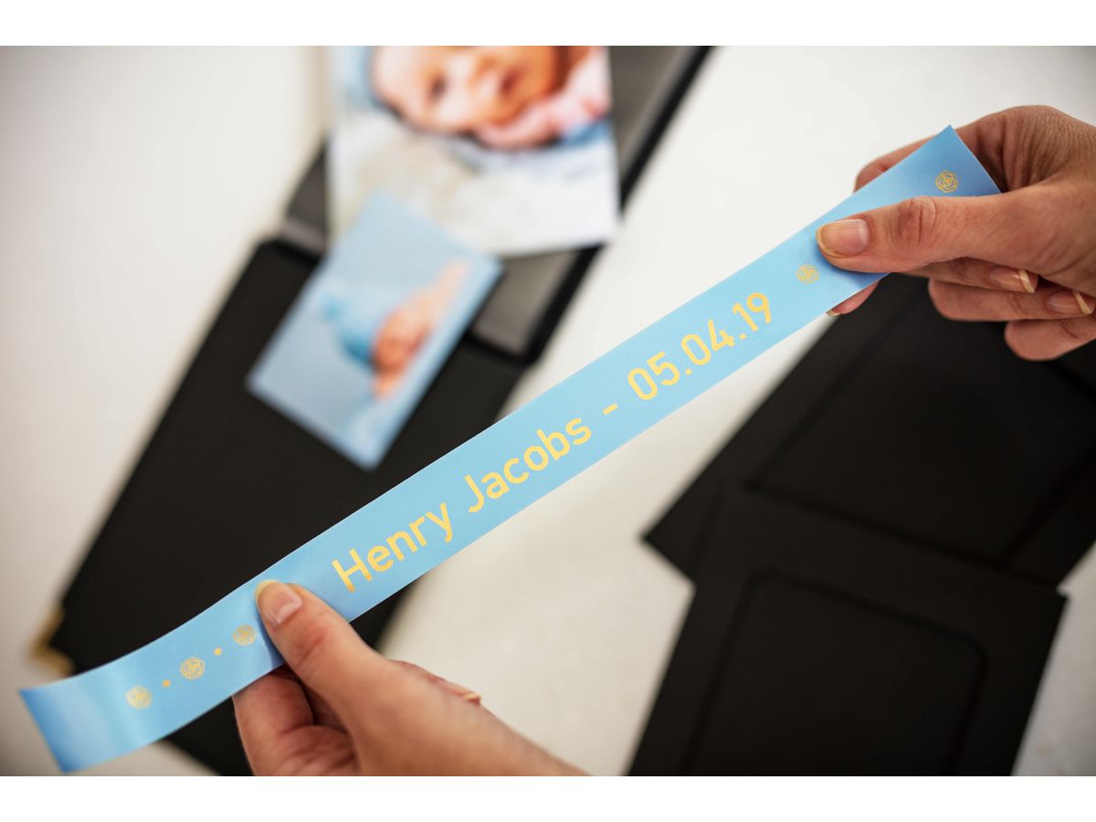 PTOUCH Band hellblau/gold TZE-RL54 Tze Geräte 24mm (4977766801942)