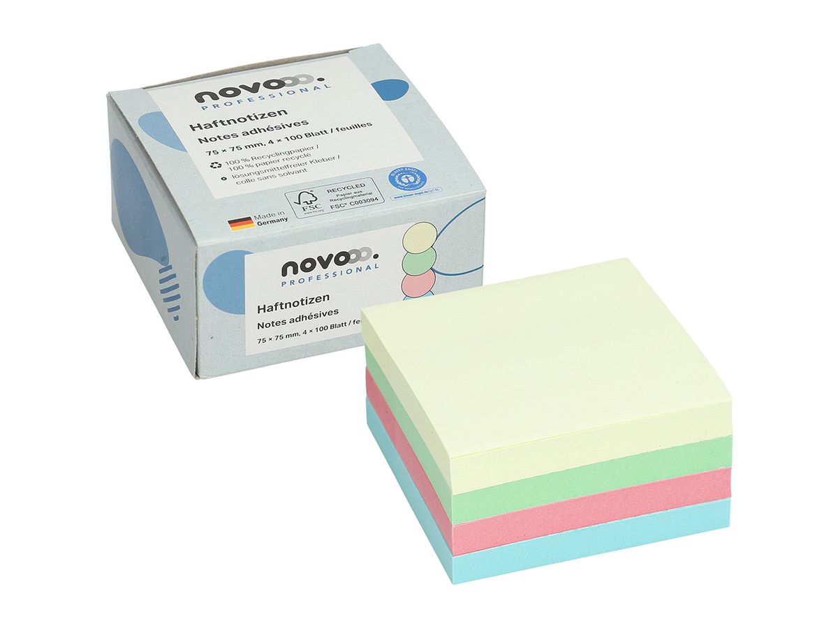 NOVOOO Sticky Notes Recycling 75x75mm 5654-88box-4 assortito 4x100 foglio (9010729096582)