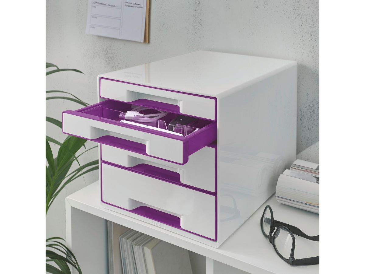 LEITZ Cassetti portadoc. WOW Cube A4 52132062 bianco/viola, 4 cassetti (4002432115389)