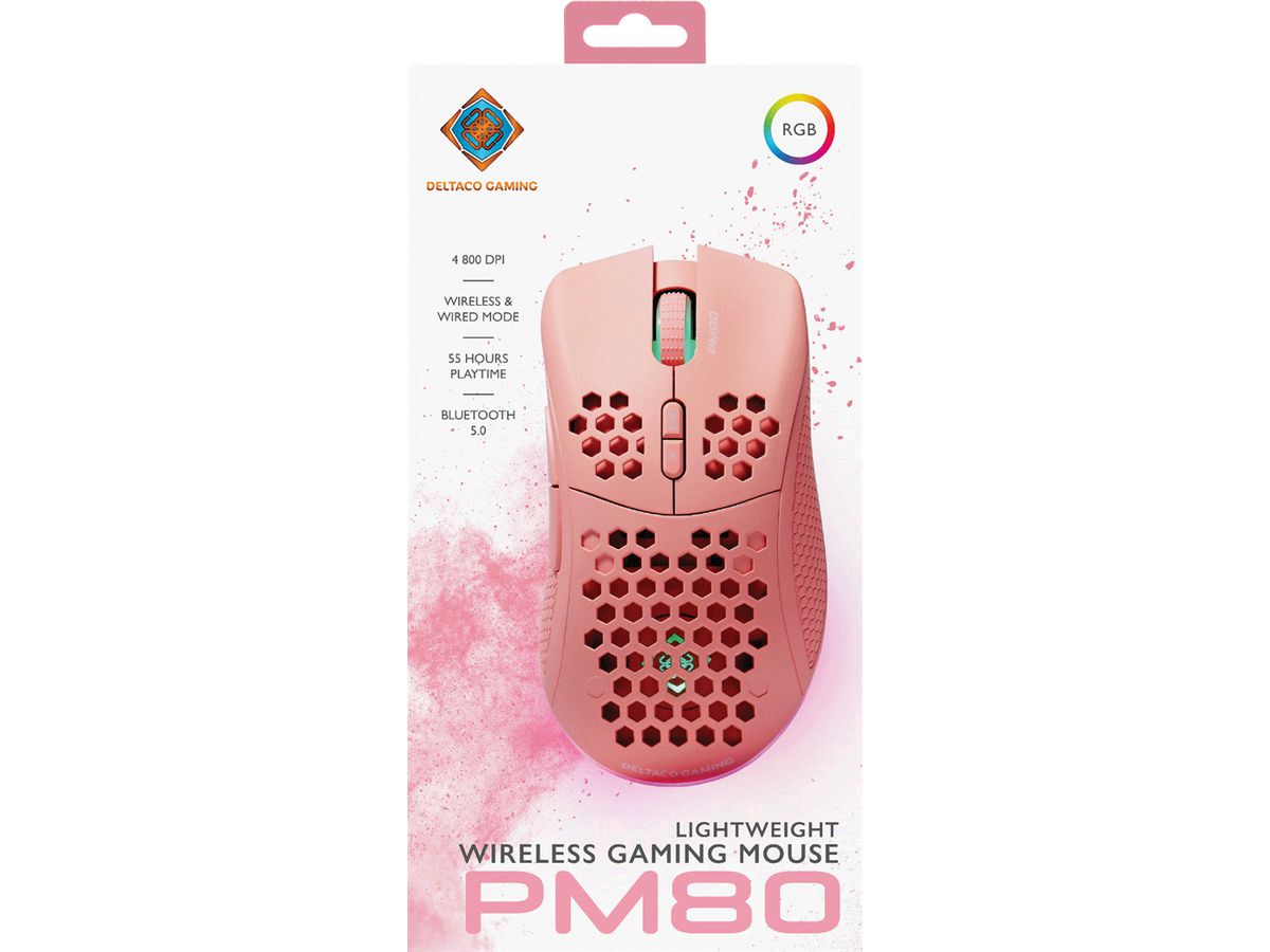 DELTACO Lightweight Gaming Mouse,RGB GAM-120-P Wireless, Pink, PM80 (7333048057235)
