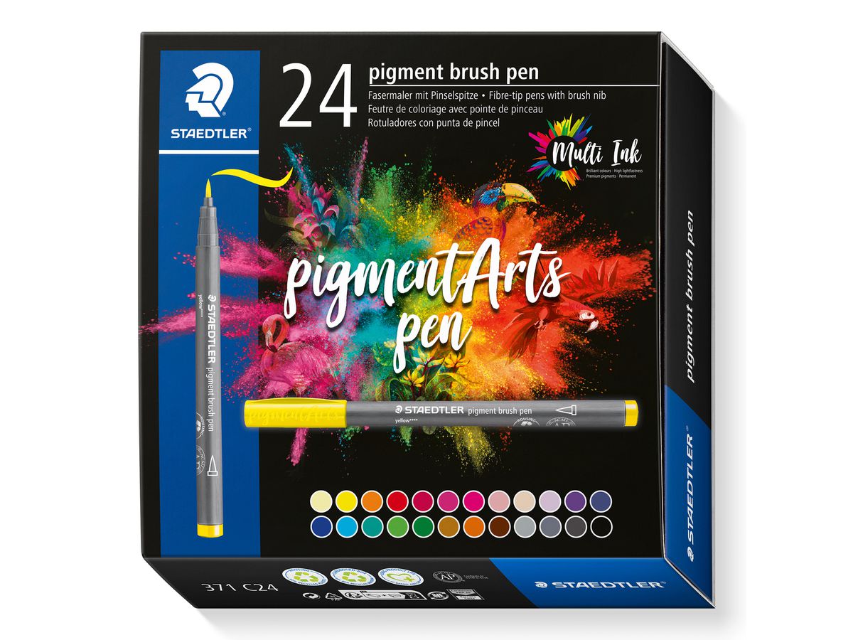 STAEDTLER Fasermaler mit Pinselspitze 371 C24 pigment pen 376 24er Set (4007817096963)