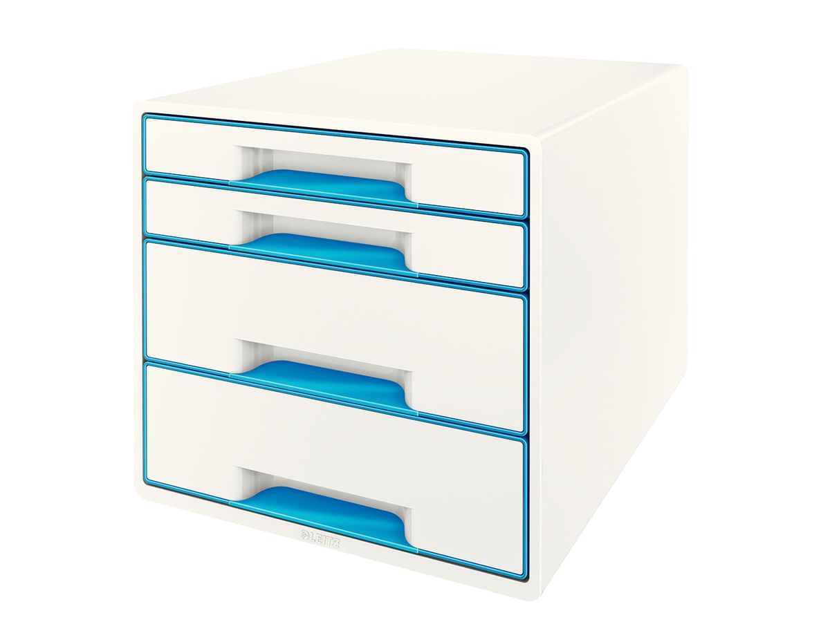 LEITZ Schubladenbox WOW Cube A4 52132036 weiss/blau, 4 Schubladen (4002432115358)