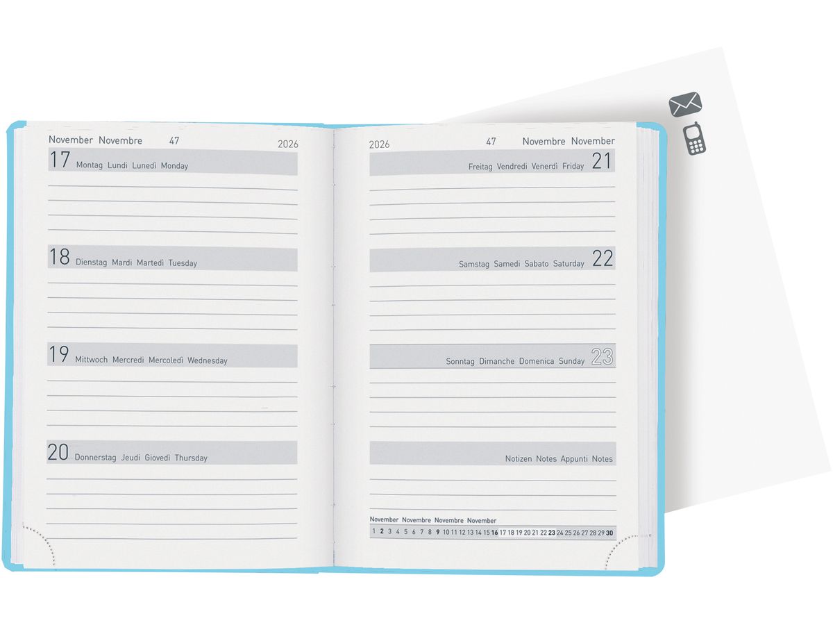 BIELLA Agenda Memento 2026 825715060026U 1S/2P blulight ML 10.1x14.2cm (7611365525850)
