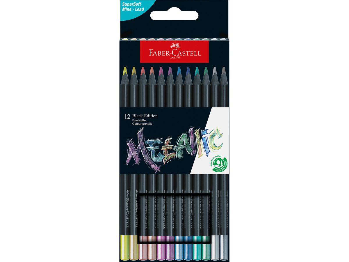 FABER-CASTELL Crayon couleur Black Edition 116415 Metallic 12 pièces (4005401164159)