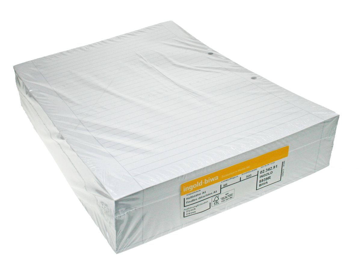 INGOLD-BIWA Ringbucheinlagen A4 02.342.91 weiss 90g 9mm lin. 500 Blatt (7640128086345)