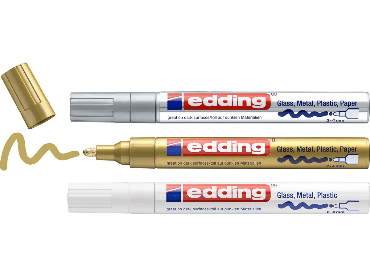 EDDING Paintmarker 750 2-4mm 750-E3-met gold/silver/white 3 pezzi (4057305021007)