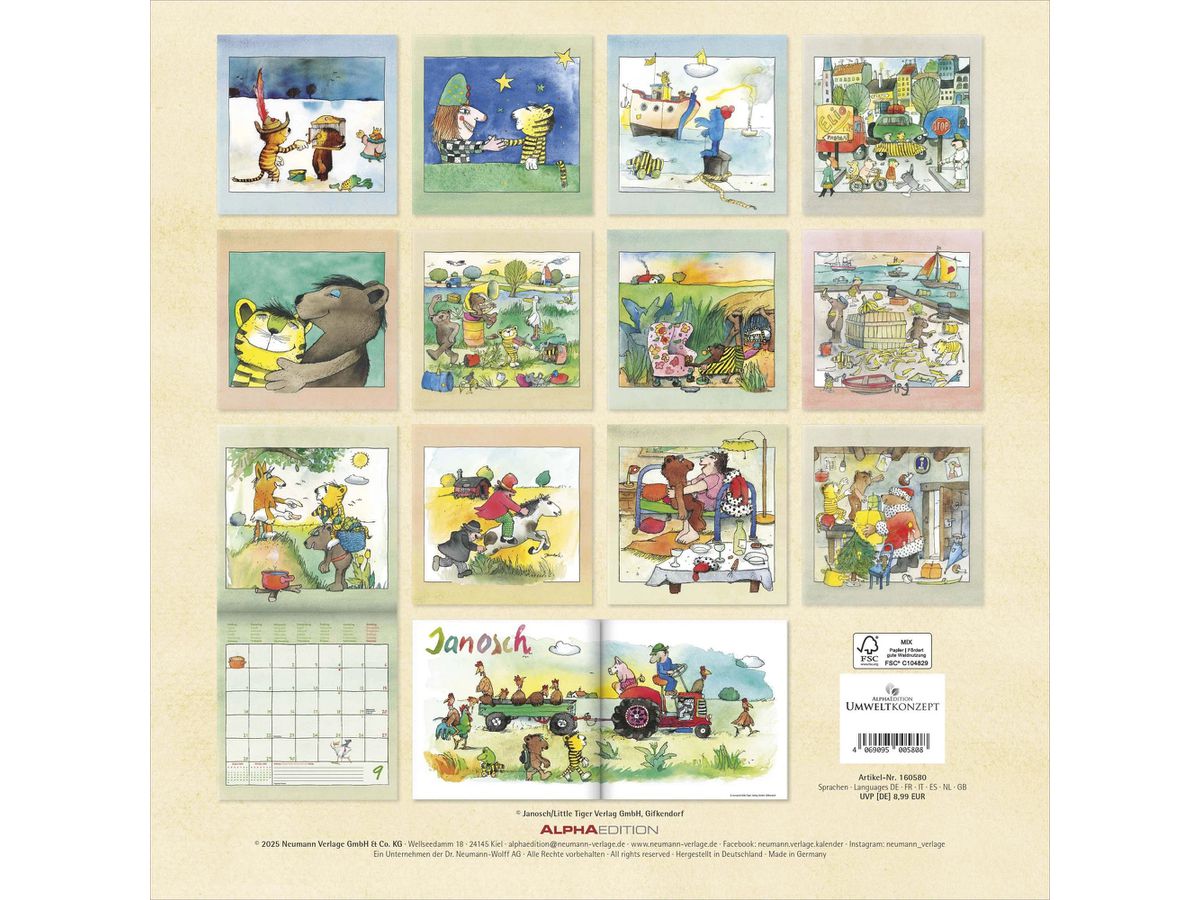 ALPHA EDITION Bildkalender 2026 160580 Janosch ML 30x30cm (4069095005808)