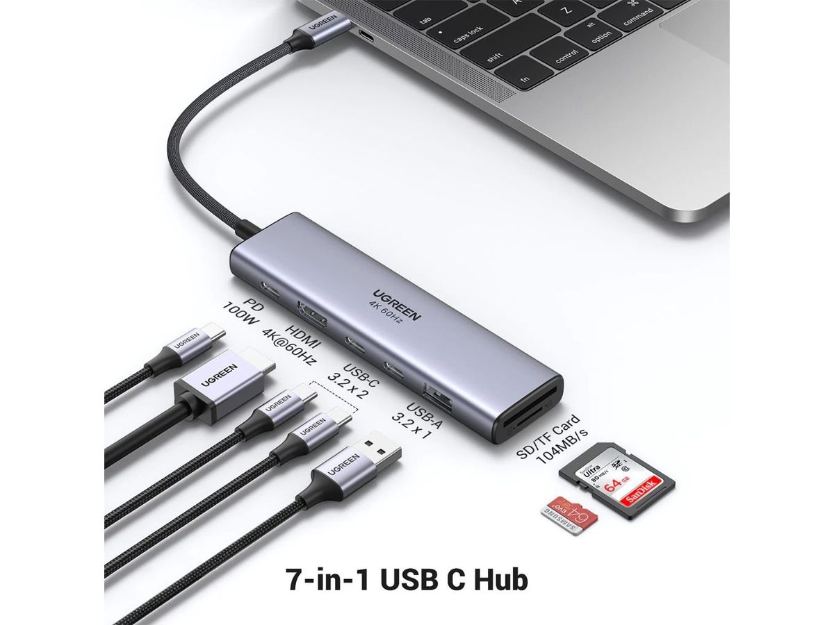 UGREEN 7-in-1 USB-C Hub 45521 100W,4xUSB-C,1xUSB-A,1xHDMI (6941876245215)