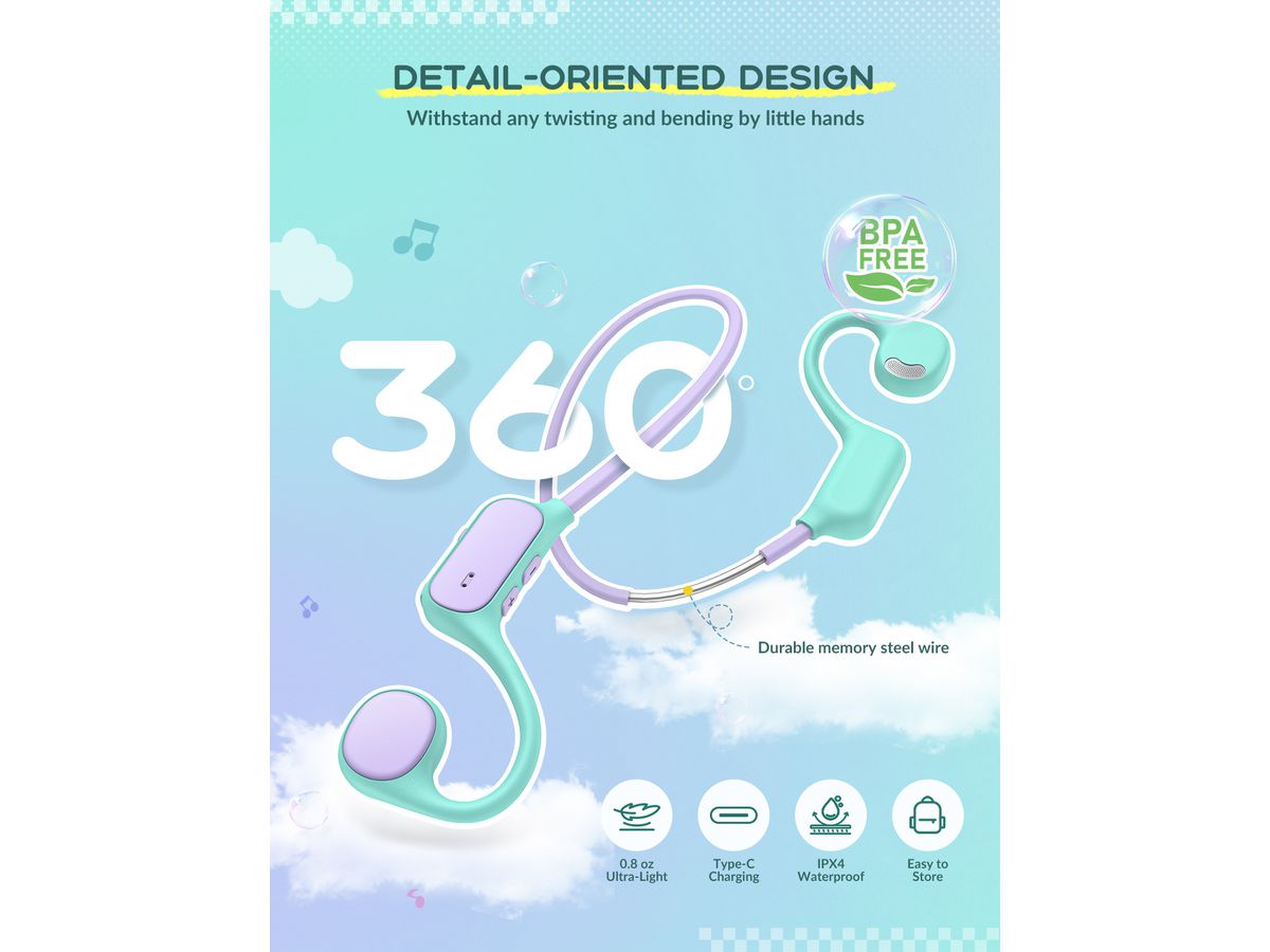 ICLEVER Kids Air Conduction Headphones C01-2589N-02 OWS01, BT, purple/green (6934911798418)