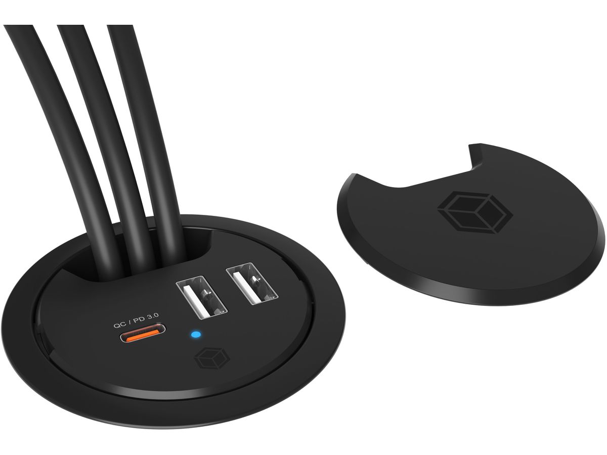 ICY BOX In-Desk USB Hub 60 mm black IB-HUB1407 2x USB-A 10W PD 3.0 & QC 3.0 (4250078173670)
