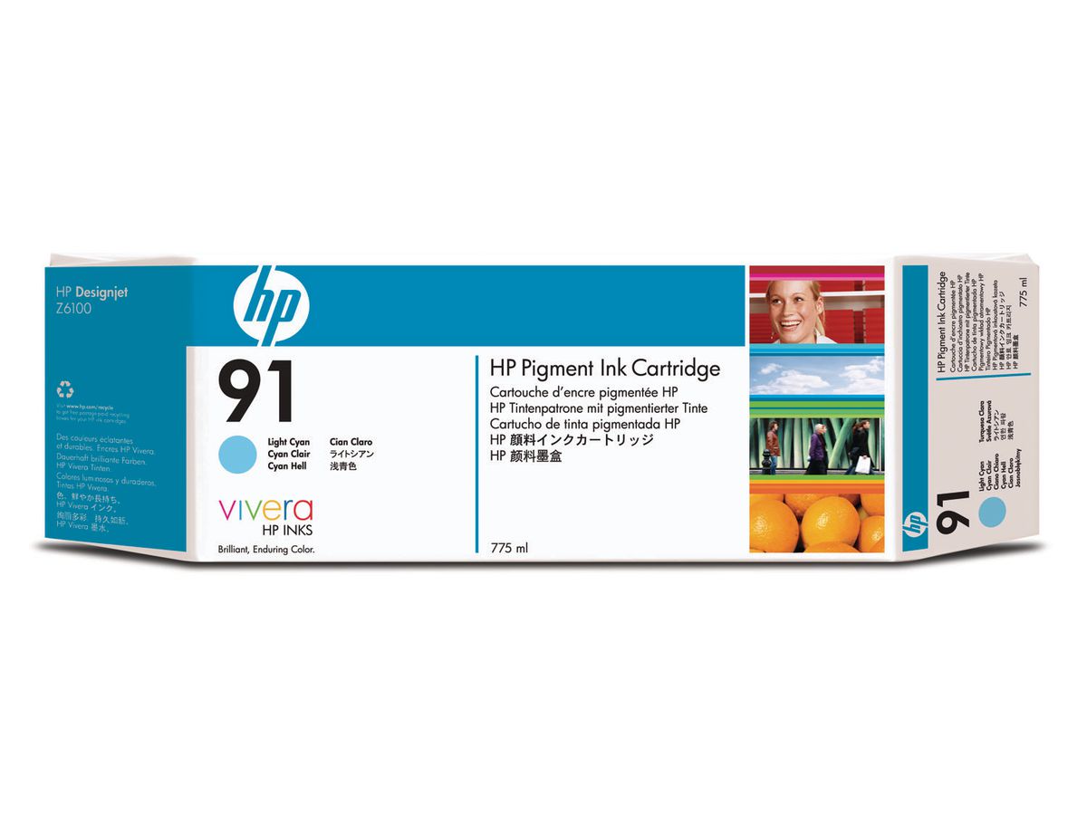 HP Tintenpatrone 91 cyan light C9470A DesignJet Z6100 775ml (0882780987241)
